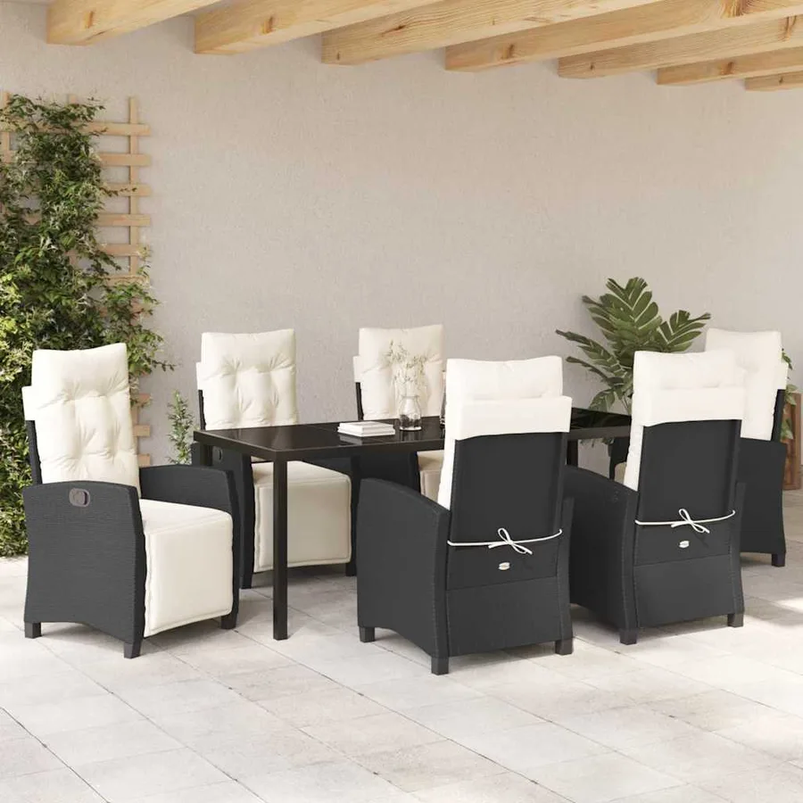 Ensemble de salle à manger pour jardin 7 pcs Noir polyrotin - 4