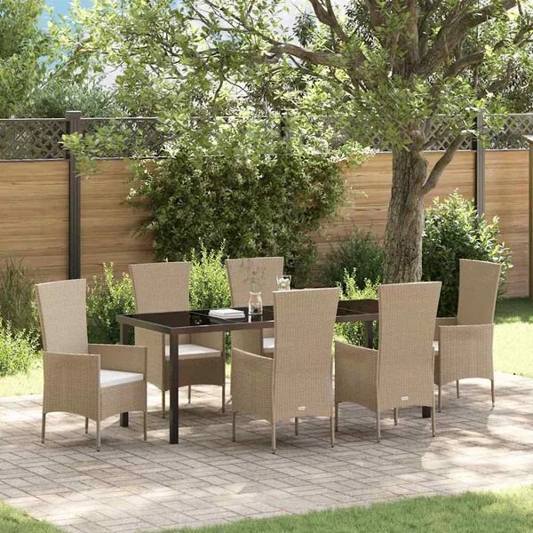 Ensemble de salle à manger pour jardin 7 pcs Beige polyrotin