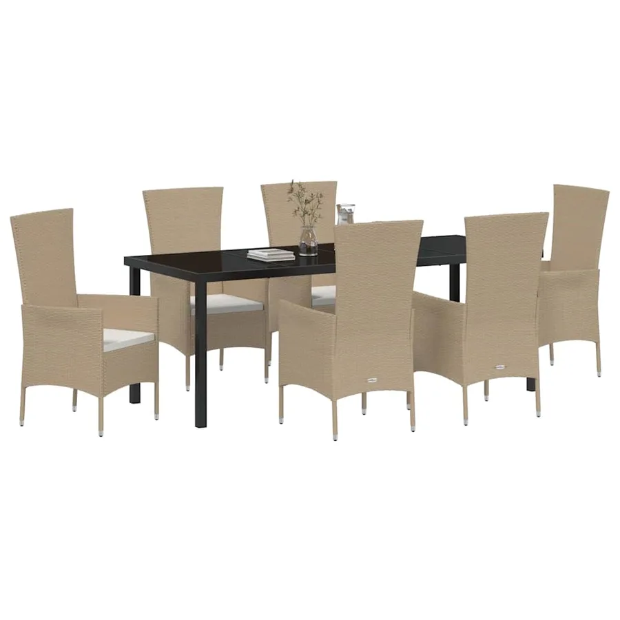 Ensemble de salle à manger pour jardin 7 pcs Beige polyrotin - 3