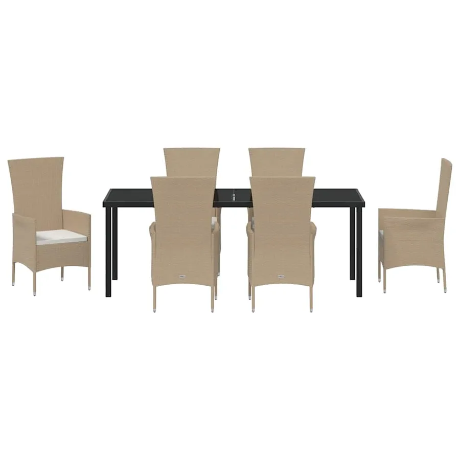 Ensemble de salle à manger pour jardin 7 pcs Beige polyrotin - 7