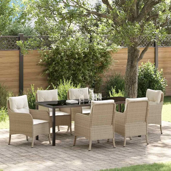 Ensemble de salle à manger pour jardin 7 pcs Beige polyrotin