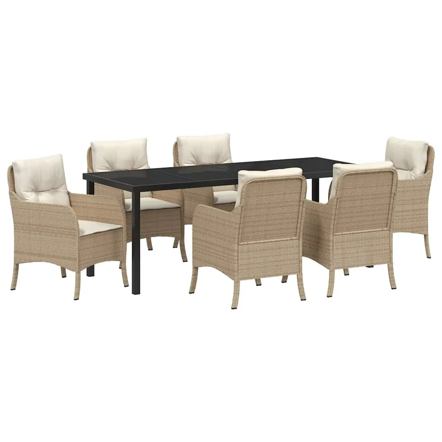 Ensemble de salle à manger pour jardin 7 pcs Beige polyrotin - 2