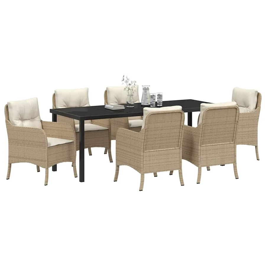 Ensemble de salle à manger pour jardin 7 pcs Beige polyrotin - 3