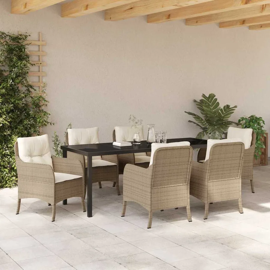 Ensemble de salle à manger pour jardin 7 pcs Beige polyrotin - 4