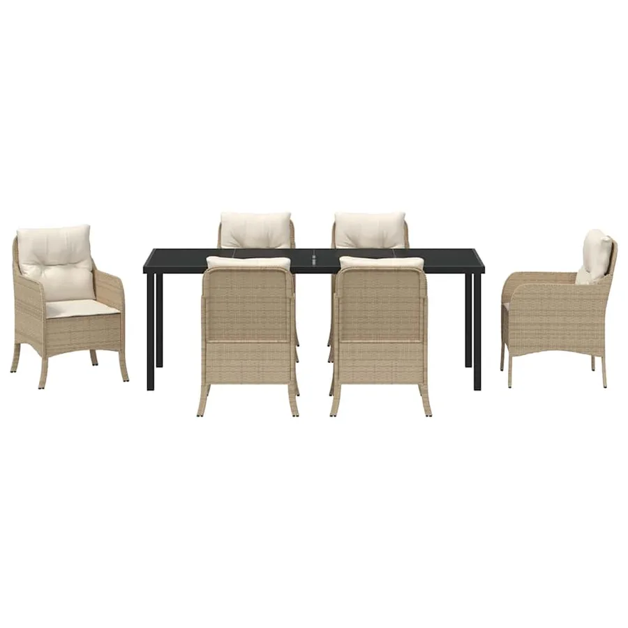 Ensemble de salle à manger pour jardin 7 pcs Beige polyrotin - 7