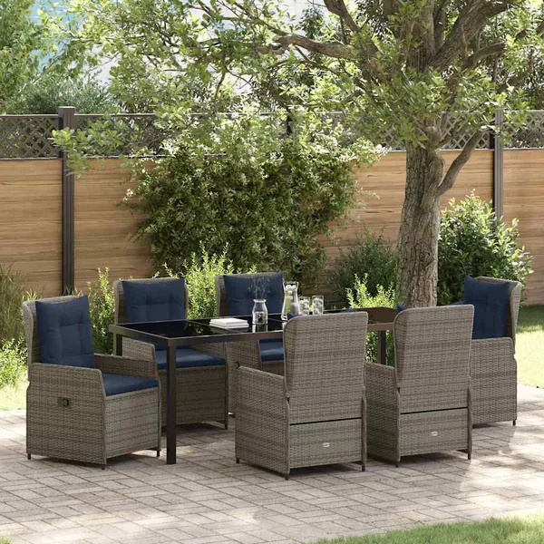 Ensemble de salle à manger pour jardin 7 pcs Gris Poly rotin