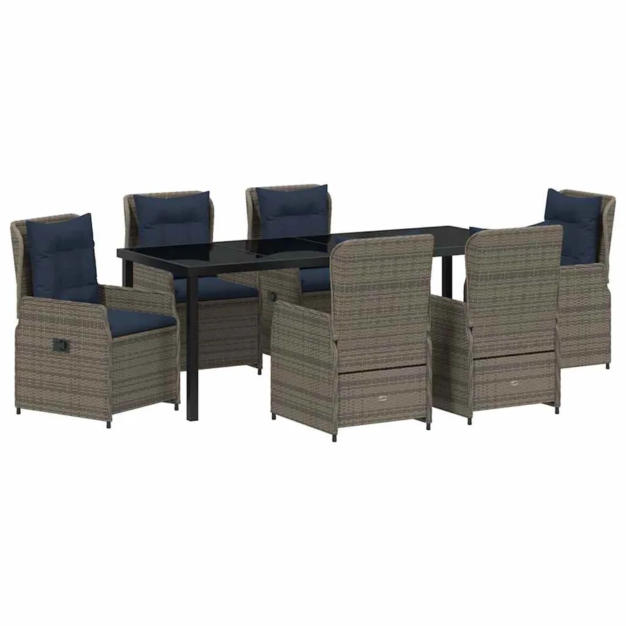 Ensemble de salle à manger pour jardin 7 pcs Gris Poly rotin - 2