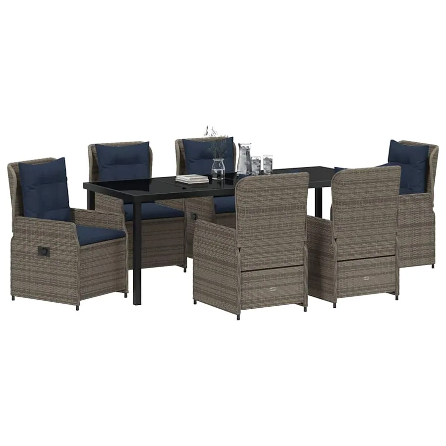 Ensemble de salle à manger pour jardin 7 pcs Gris Poly rotin - 3
