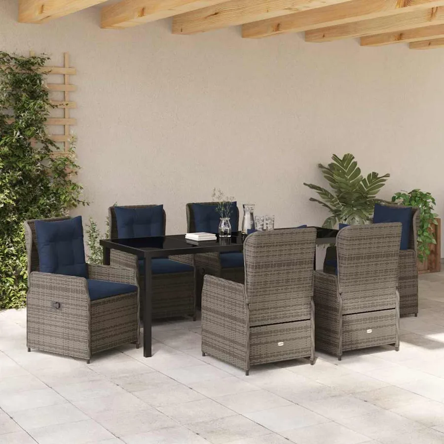 Ensemble de salle à manger pour jardin 7 pcs Gris Poly rotin - 4