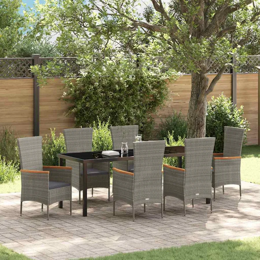 Ensemble de salle à manger pour jardin avec coussin 7 pcs Gris