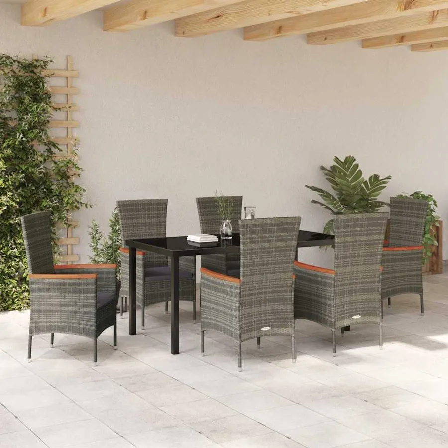 Ensemble de salle à manger pour jardin avec coussin 7 pcs Gris - 4