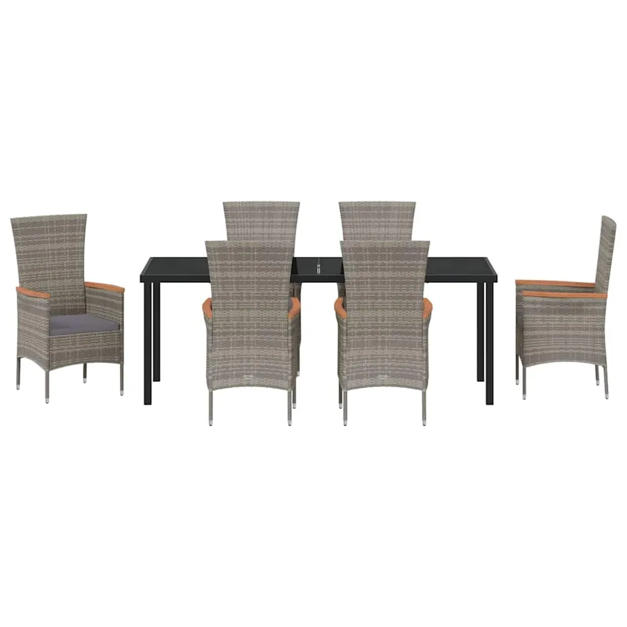 Ensemble de salle à manger pour jardin avec coussin 7 pcs Gris - 7