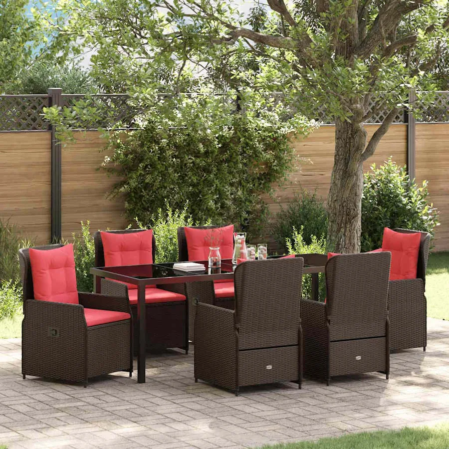 Ensemble de salle à manger pour jardin 7 pcs Marron Poly rotin