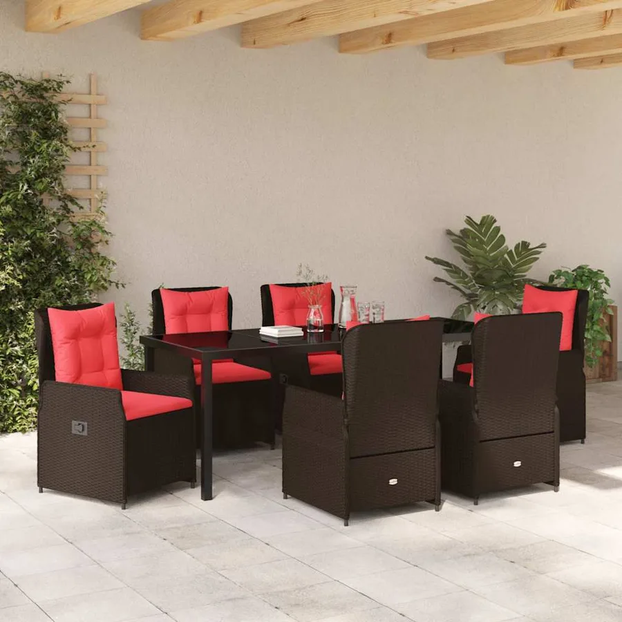 Ensemble de salle à manger pour jardin 7 pcs Marron Poly rotin - 4