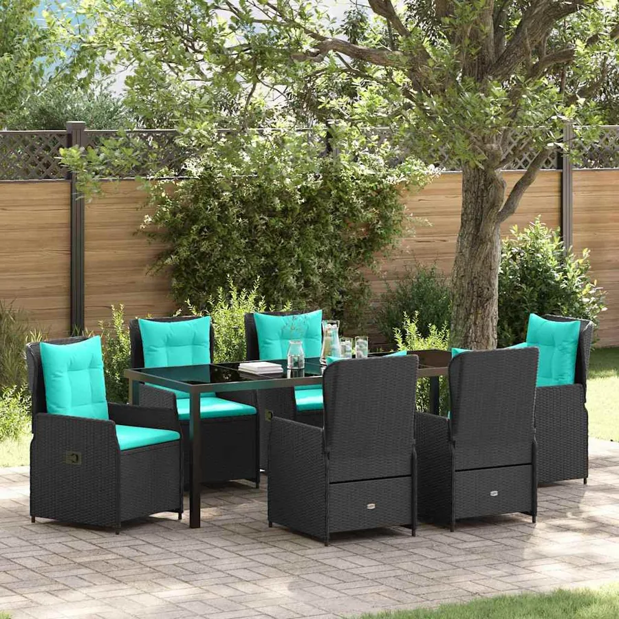 Ensemble de salle à manger pour jardin 7 pcs Noir Poly rotin