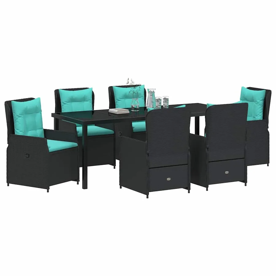Ensemble de salle à manger pour jardin 7 pcs Noir Poly rotin - 3
