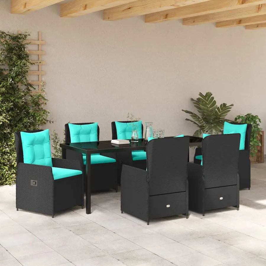 Ensemble de salle à manger pour jardin 7 pcs Noir Poly rotin - 4