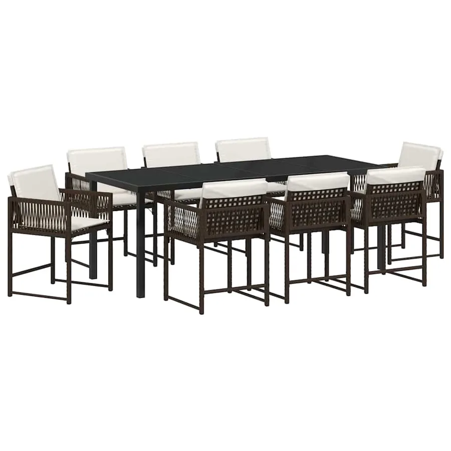 Ensemble de salle à manger pour jardin 9 pcs Marron polyrotin - 2