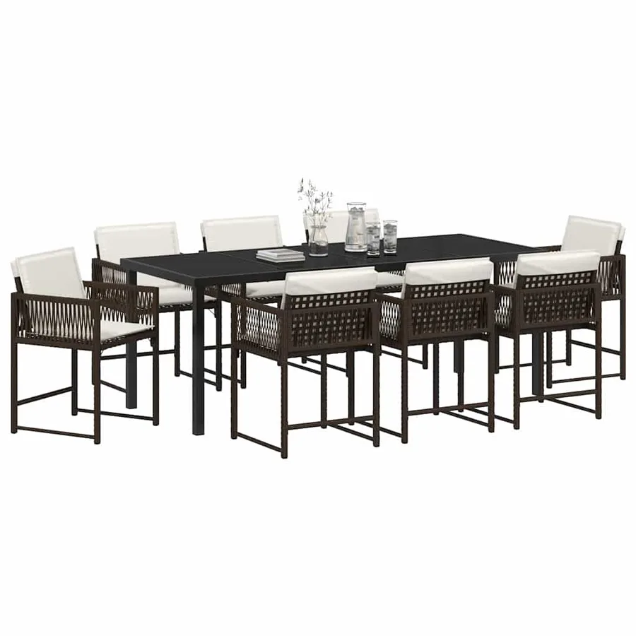 Ensemble de salle à manger pour jardin 9 pcs Marron polyrotin - 3