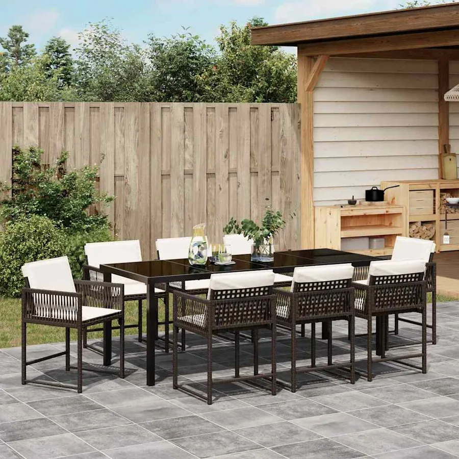 Ensemble de salle à manger pour jardin 9 pcs Marron polyrotin - 4