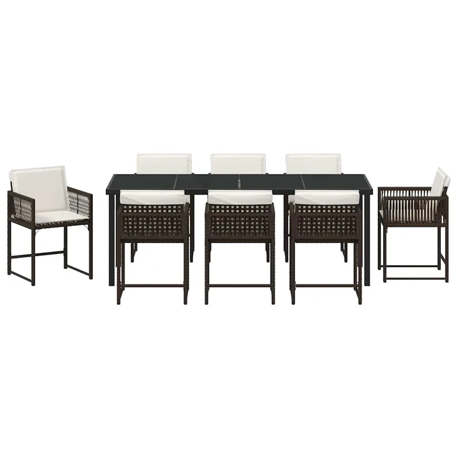 Ensemble de salle à manger pour jardin 9 pcs Marron polyrotin - 7