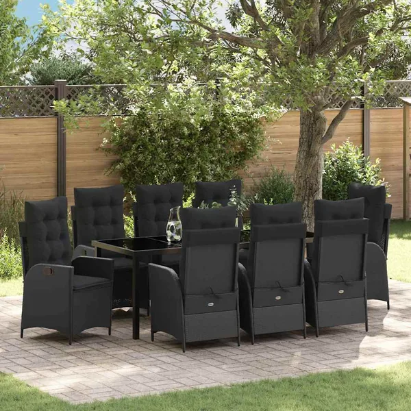 Ensemble de salle à manger pour jardin 9 pcs Noir polyrotin