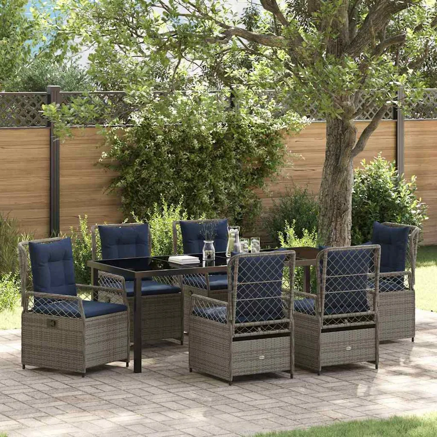 Ensemble de salle à manger pour jardin 7 pcs Gris polyrotin