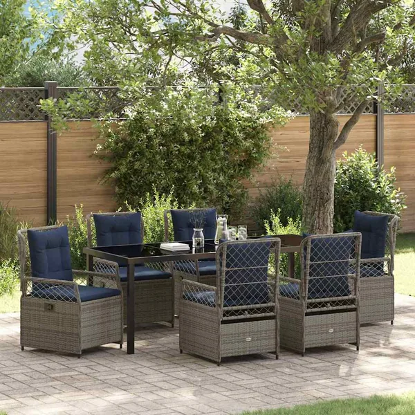 Ensemble de salle à manger pour jardin 7 pcs Gris polyrotin