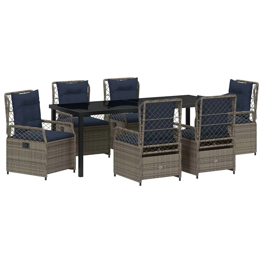 Ensemble de salle à manger pour jardin 7 pcs Gris polyrotin - 2