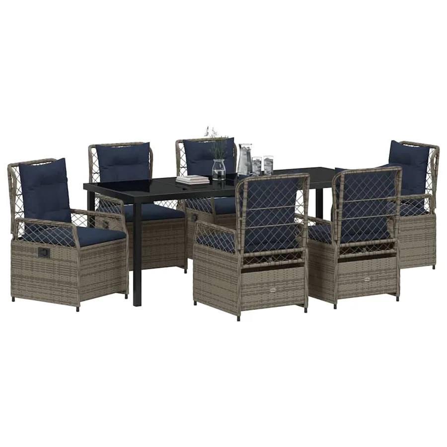 Ensemble de salle à manger pour jardin 7 pcs Gris polyrotin - 3