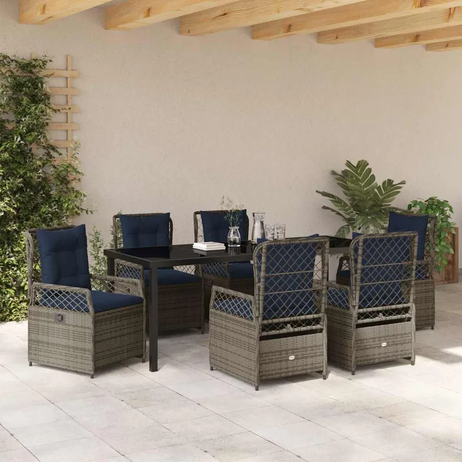 Ensemble de salle à manger pour jardin 7 pcs Gris polyrotin - 4