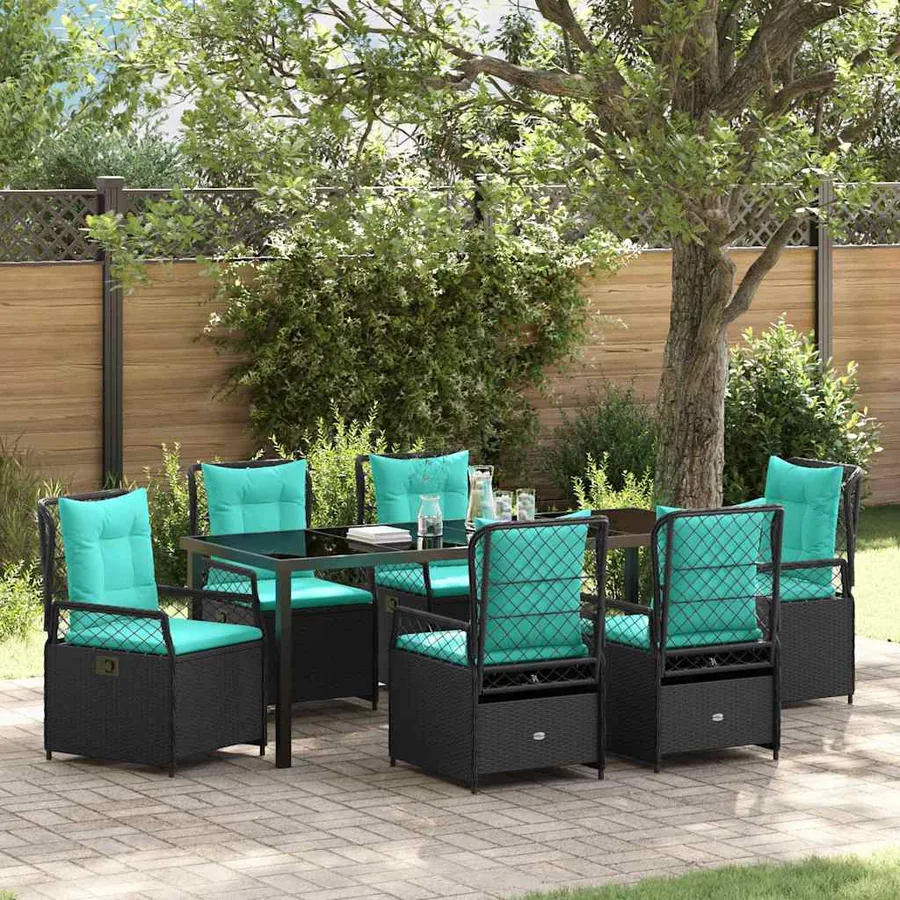 Ensemble de salle à manger pour jardin 7 pcs Noir polyrotin