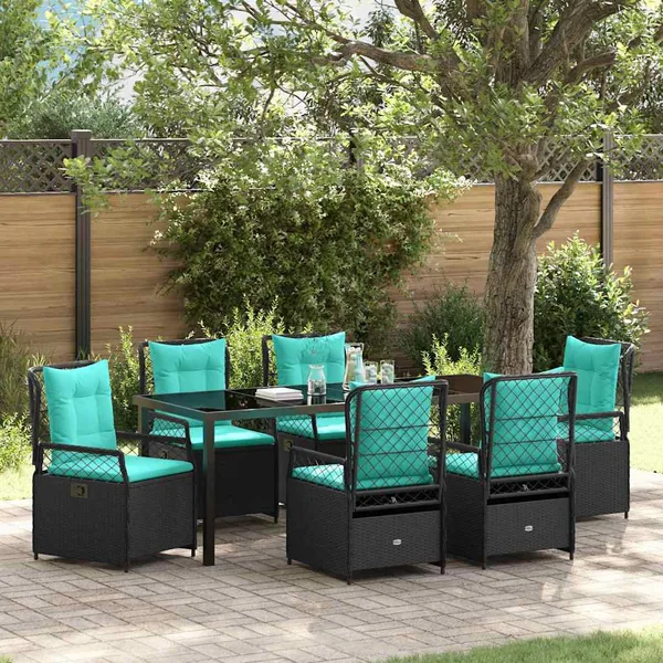 Ensemble de salle à manger pour jardin 7 pcs Noir polyrotin