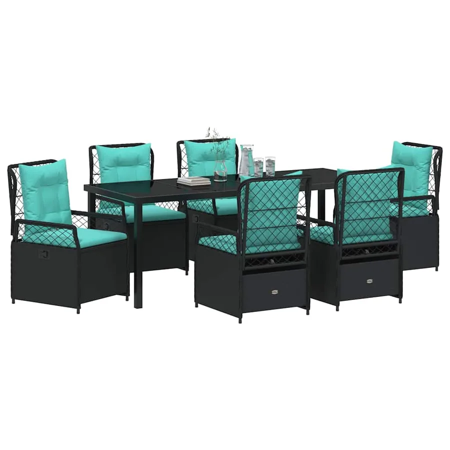 Ensemble de salle à manger pour jardin 7 pcs Noir polyrotin - 3