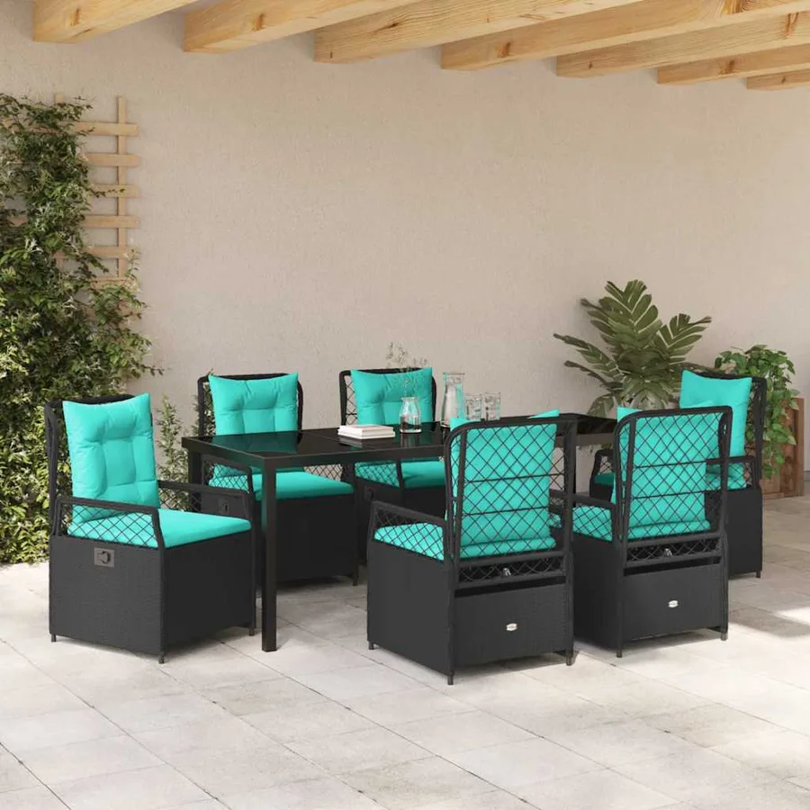 Ensemble de salle à manger pour jardin 7 pcs Noir polyrotin - 4