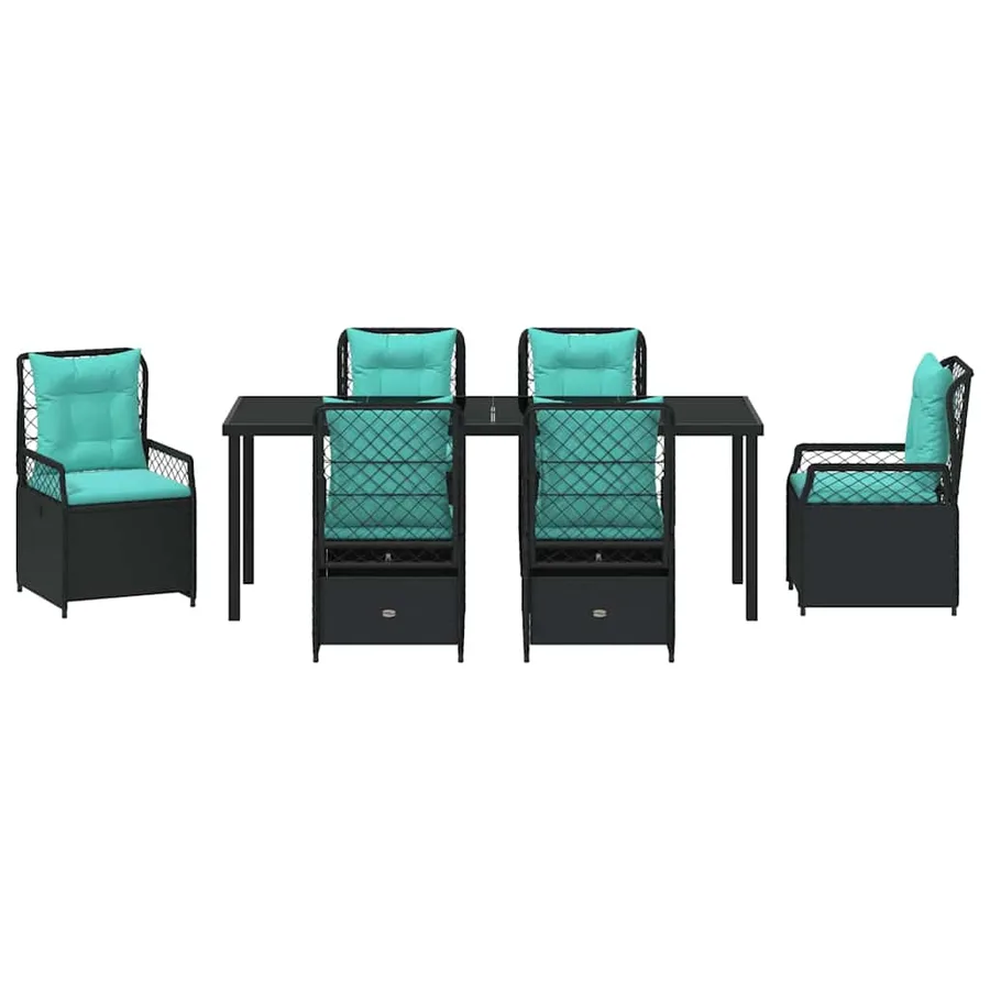 Ensemble de salle à manger pour jardin 7 pcs Noir polyrotin - 7