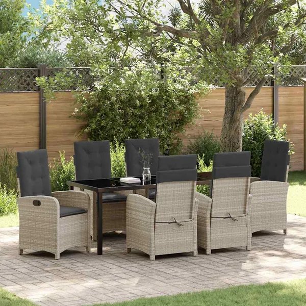 Ensemble de salle à manger pour jardin 7 pcs Gris clair