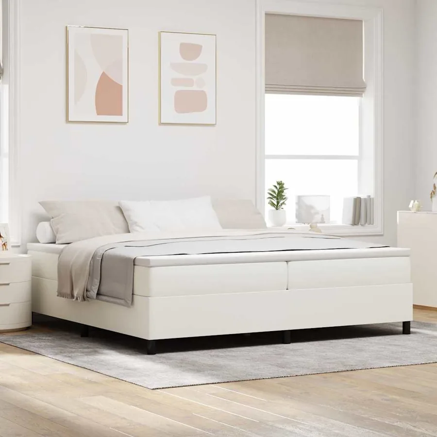 Lit à ressorts Crème et Blanc 200 x 200 cm