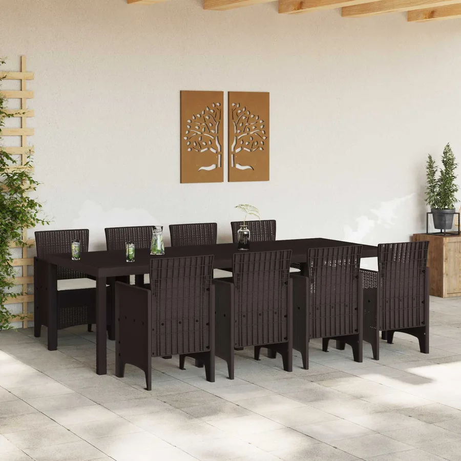Ensemble de salle à manger pour jardin 9 pcs Marron - 3