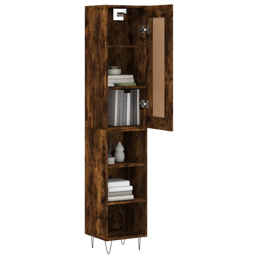 Buffet haut Chêne fumé 34,5x34x180 cm Bois d'ingénierie - 3