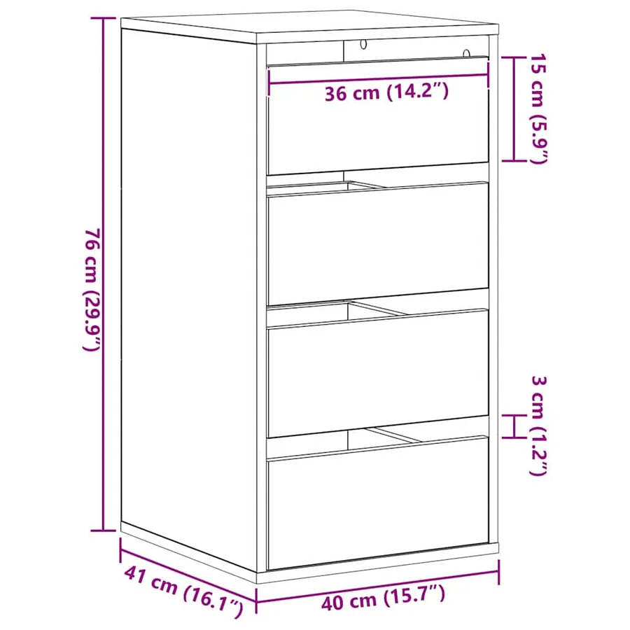 Armoire à tiroirs Noir 40 x 41 x 76 cm Bois d'ingénierie - 12