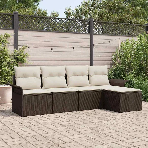 Canapé d’extérieur avec coussin 5 pcs Marron polyrotin