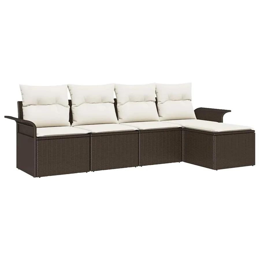 Canapé d’extérieur avec coussin 5 pcs Marron polyrotin - 2