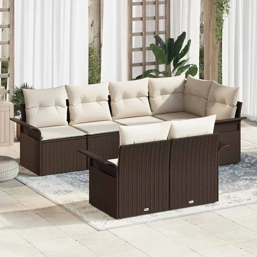 Ensemble de canapé de jardin 7 pcs Marron polyrotin