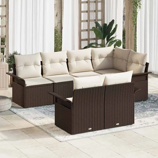 Ensemble de canapé de jardin 7 pcs Marron polyrotin