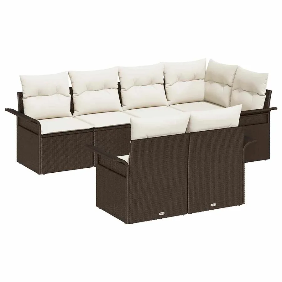 Ensemble de canapé de jardin 7 pcs Marron polyrotin - 2