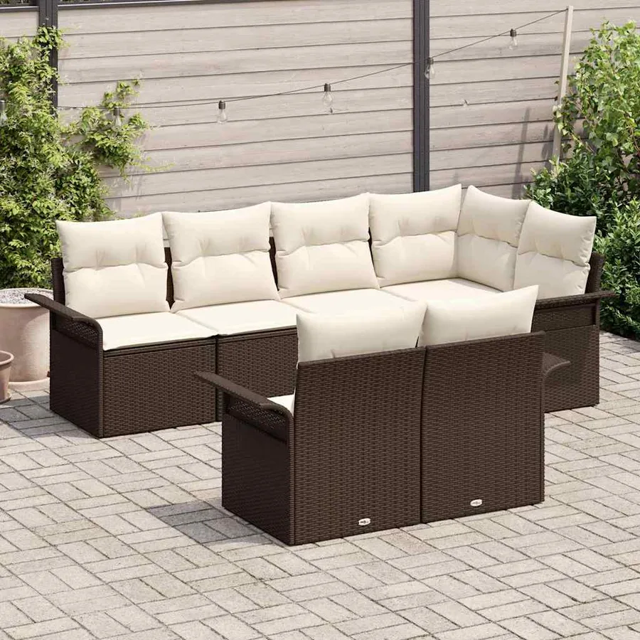 Ensemble de canapé de jardin 7 pcs Marron polyrotin - 3