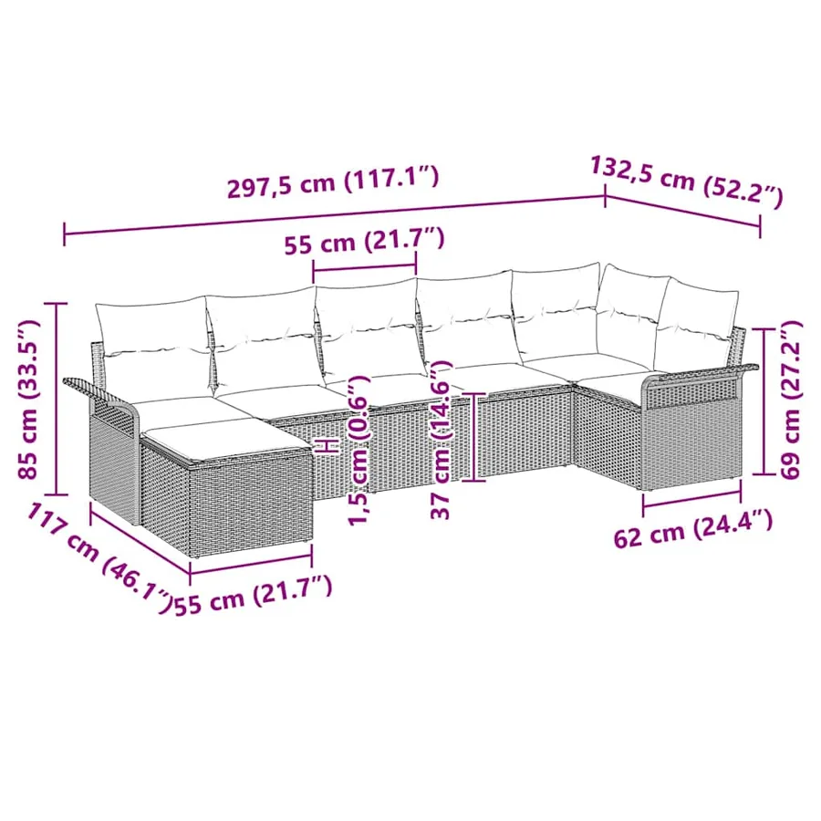 Ensemble de canapé de jardin 7 pcs Marron polyrotin - 13