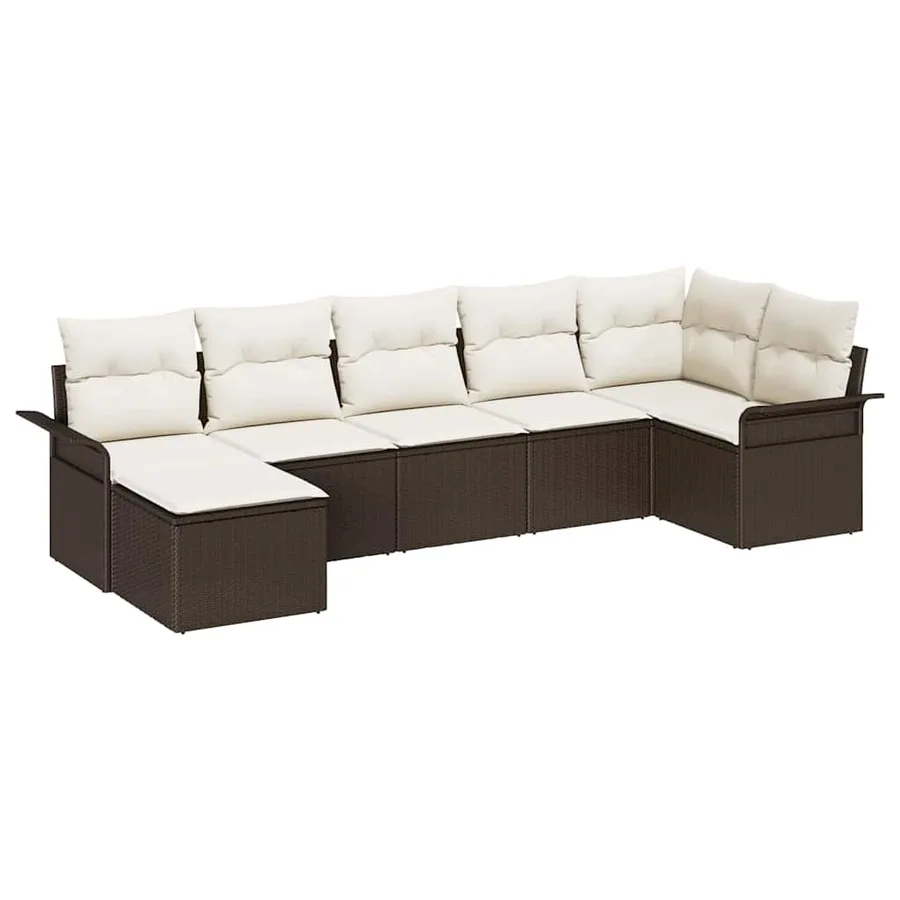 Ensemble de canapé de jardin 7 pcs Marron polyrotin - 2