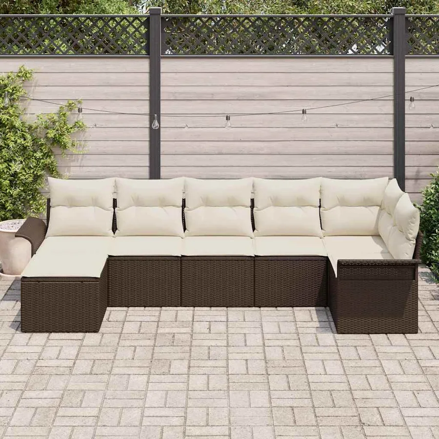 Ensemble de canapé de jardin 7 pcs Marron polyrotin - 3